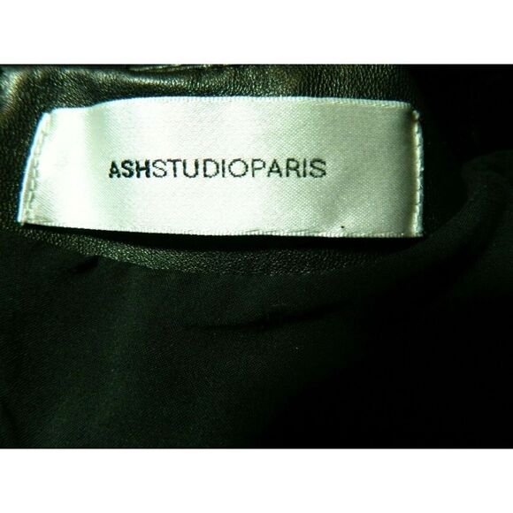 Ash‎ Studio Paris Dress Black Leather Pleated Sz 34 - Picture 6 of 8